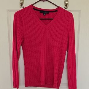 Tommy Hilfiger Hot Pink Cable V-Neck Sweater